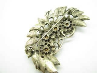 Vintage ANTIQUE GOLD TONE Brooch Pin PINK/RED RHINESTONES Leaves GARLAND CLUSTER 3
