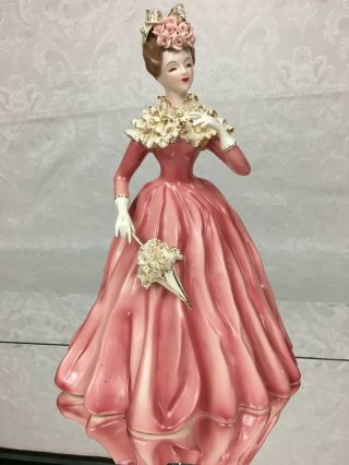 Vintage Florence Ceramics Margaret Figurine Pink Dress Spaghetti Porcelain 10 "