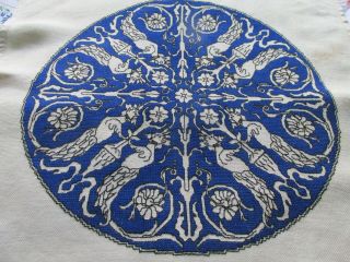 Vintage Hand Embroidered Linen Italian? Panel Heavily Worked Mythical God Mermen
