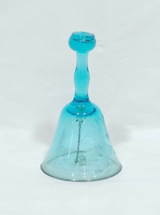 Blown Glass Aqua Blue Bell Floral Engraving