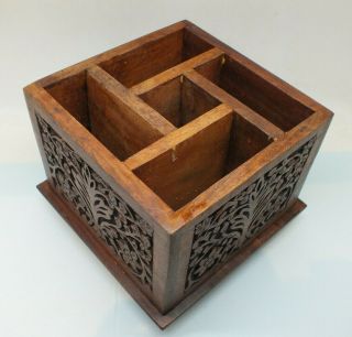 Vintage Hand Carved Wooden Box.  Dividers/ Compartments Storage/display Indian