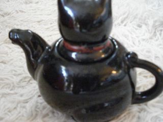 Vintage 1950 ' s Shafford Redware Black Cat Hand painted Tea Pot Japan Child Size 2