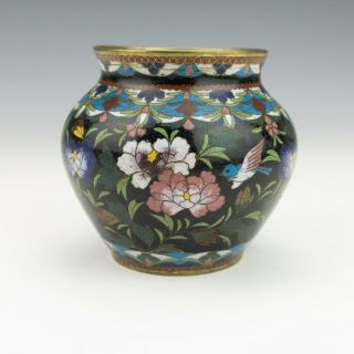 Antique Chinese Cloisonne - Oriental Bird & Flower Decorated Enamel Vase