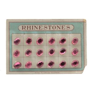 Card (18) Czech Vintage 2 Hole Pink Oval Glass Trimming Stone Rhinestones 8mm