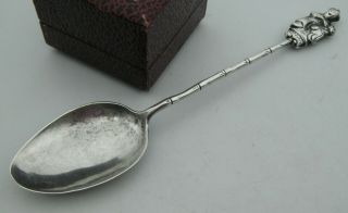 Antique C1900s Chinese Silver Bamboo Form Spoon With Emperor Or Mandarin Finial.