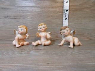 Three Vintage Porcelain Angel Cherub Figurines Set Of 3 With Gold Detail 2 "