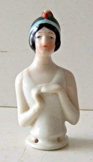 Vintage Porcelain German Lady With Hat Half Doll