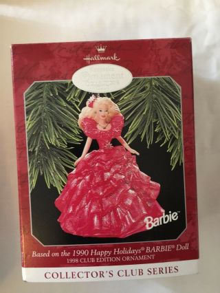 Hallmark Pink Dress 1990 Barbie Happy Holiday 1998 3rd Collectors Club Ornament