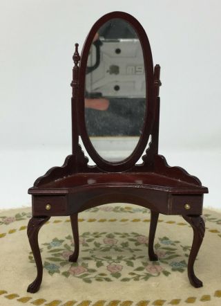 Vintage Dollhouse Miniature Wood Vanity Make Up Stand Dresser With Mirror