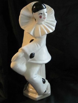 Vintage Pierrot Mime Clown Porcelain Ceramic Lg Statue 10 " Figurine