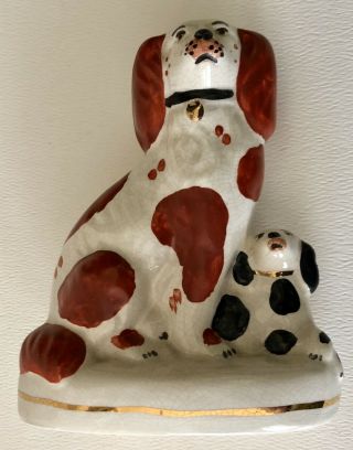 Antique 19th Century English Staffordshire Pottery Spaniel Dog and Puppy Figure 5