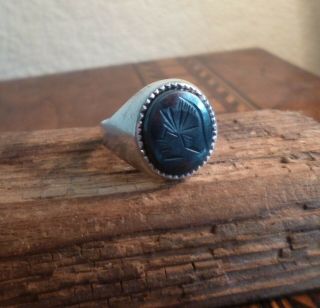 Vintage Sterling Silver Ring With Carved Hematite Gemstone - Metal Detecting Find