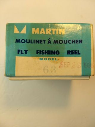 Vintage Martin Fly Fishing Reel Model 63 and Papers,  Price Tag 5