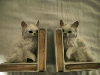 Vintage Lefton White Persian Kitty Cat Kitten Bookends Book Ends