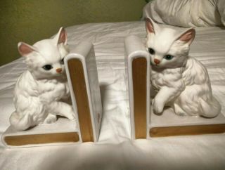 Vintage Lefton White Persian Kitty Cat Kitten Bookends Book Ends 2