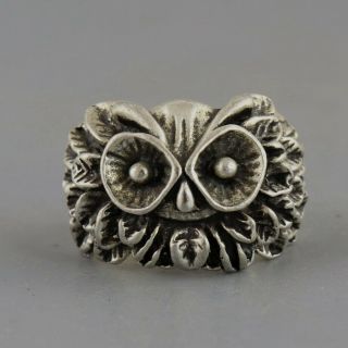 Collect Handwork China Old Tibet Silver Carved Owl Delicate Noble Decorate Ring