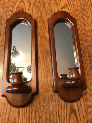 Vintage Homco Home Interiors Wooden Mirror Wall Sconce Set Of 2
