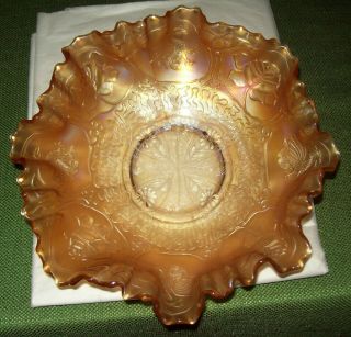 Vintage/antique Gold Carnival Glass Bowl W.  Fluted Rim/dragon & Lotus