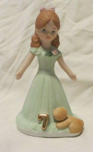 Vintage 1982 Enesco Growing Up Birthday Girls Brunette Porcelain Figurine,  Age 7