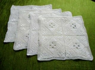 4 Vintage Lefkara Mats - Hand Embroidered - - Linen