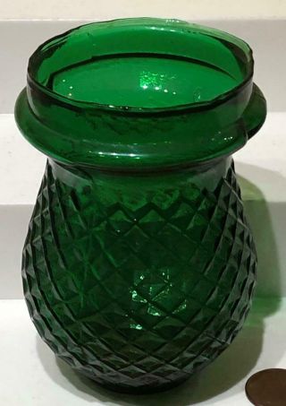 Antique Victorian Emerald Green Glass Diamond Quilted Christmas Candle Cup Light