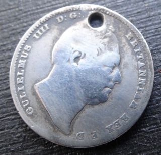 Antique Georgian 1834 William Iiii Silver Shilling Coin Charm For Bracelet - R159