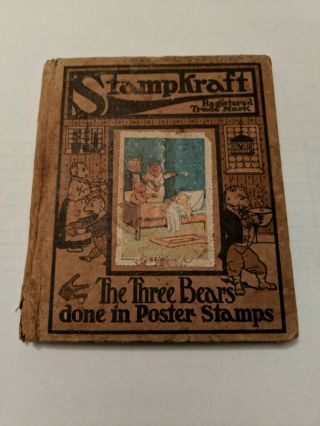 Antique 1915 Stampkraft Book The Three Bears In Poster Stamps