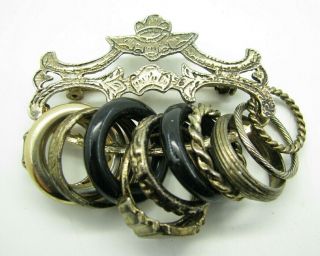 Vintage Antique Gold Tone Brooch Pin Unique Ring Holder Black & Patinated