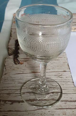 Antique Whitefriars Victorian Handmade Sherry Glass Etched Circa 1870