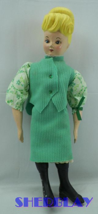 Vintage Handmade Bisque Doll Cloth Body Painted Head 13 " Tall Hand Made Clothes