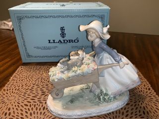 Lladro - A Barrow Of Fun 5460 - Little Girl With Two Puppies Retail $825.