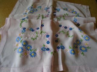 Vintage Hand Embroidered Irish Linen Tablecloth - Pale Pink