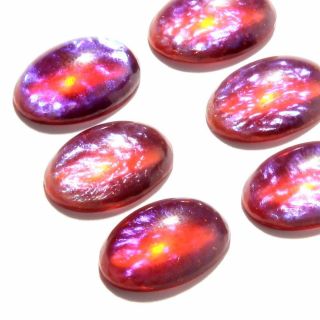 (6) 16x11mm Czech Antique Dragons Breath Mexican Fire Opal Oval Glass Cabochons