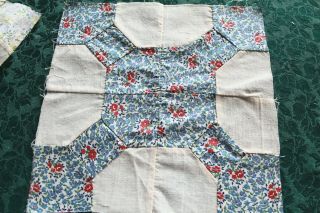 Vintage Antique Bow Tie Quilt Blocks Hand Stitched Feed Sack Cotton 10x10 1940s