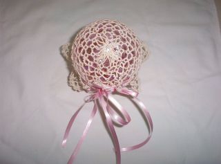 Antique Victorian Baby or Doll Tatted Lace Bonnet Cap Hat for Newborn Baby 4