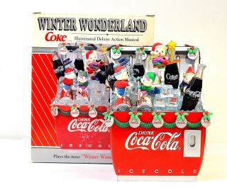 Rare Enesco Coca - Cola Lited Multi - Action Cooler " Winter Wonderland " Music Box Mib