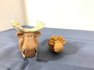 Artesania Rinconada Uruguay Moose & Baby Art Pottery Figurine Rare