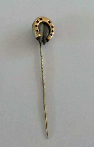 Antique Victorian Tie Pin In Gold Toned Metal Designed As A Hoof Set Horseshoe.