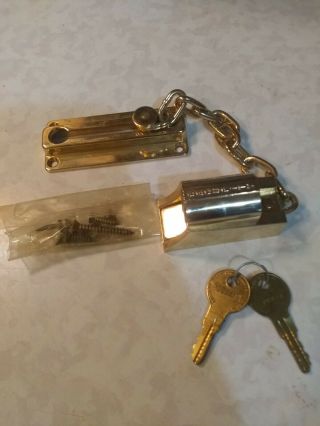 Vintage Brass Deadbolt Door Lock With Chain & 2 Keys Door Hardware Security