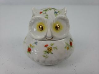 Lefton Vintage Porcelain China Owl Hand Painted Trinket Box Japan 1901