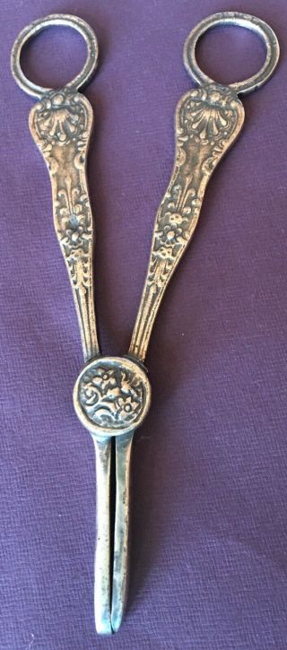 Antique Silver Plated Grape Scissors With Ornate Handles