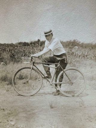 Vintage Antique Snapshot Photo Young Man Riding Bicycle Mexico 1920s