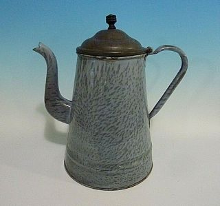 Antique Swirl Granite Ware Enamelware Coffee Pot / Tin Lid Cowboy Chuck Wagon