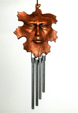 Wind Chimes Copper Tone Metal Oak Leaf Face Spirit Of The Forest Carson 1996 Usa