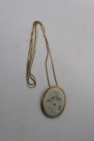 Vintage Lenox Porcelain Flower Pendant Necklace Or Pin Jewelry Gold Filled