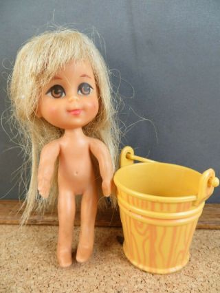 Vintage 1965 Mattel Inc Liddle Kiddles Blonde Bangs Doll W/ Bucket