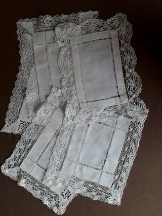 Five Vintage Embroidery Crochet Lace Table Place Mat Settings 11.  5 X 9 "