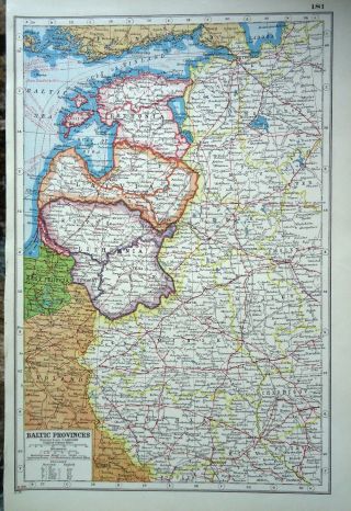 Antique Map Baltic Provinces In Europe Harmsworth 1920