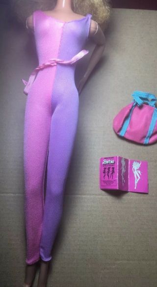 Vintage Barbie Pink/purple One Piece Workout Leotard With Gym Bag And Booklet