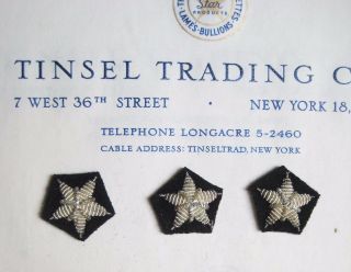 3 Antique Vintage Silver Metallic Bullion Stars On Black Felt Insignia